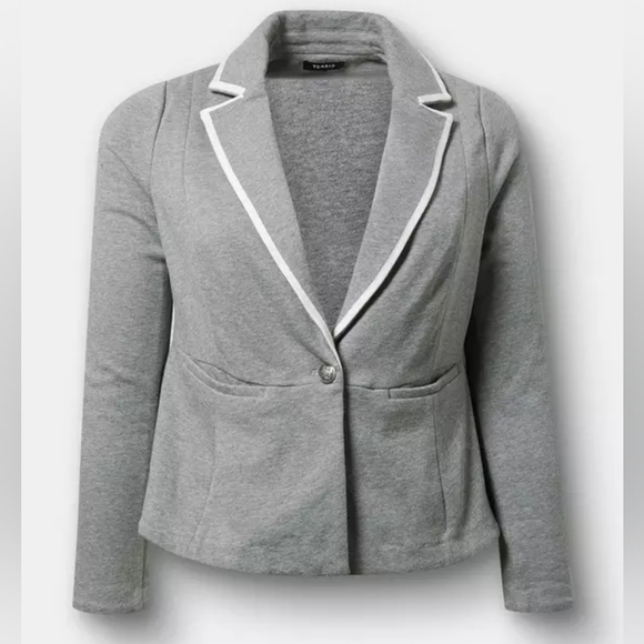 torrid Jackets & Blazers - Torrid 1 1X Heather Gray Blazer with White Accents French Terry Peplum Blazer